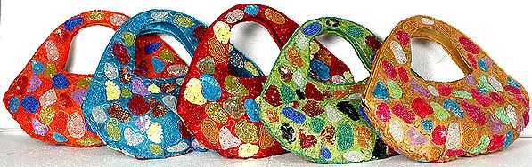 Lot of Five Densely Beaded Bags with Multi-Color Sequins