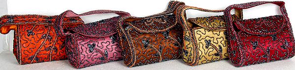 Lot of Five Densely Beaded Structured Handbags
