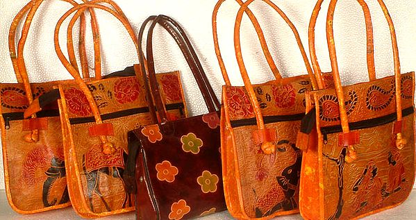 Lot of Five Double Handle Shantiniketan Bags from Bengal