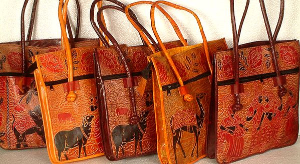 Lot of Five Double Handle Shantiniketan Bags from Bengal