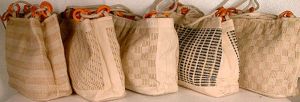 Lot of Five Double Handle Shoulder Bags with Threadweave