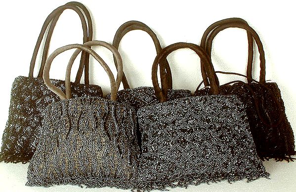 Lot of Five Gray and Black Heavily Beaded Handbags