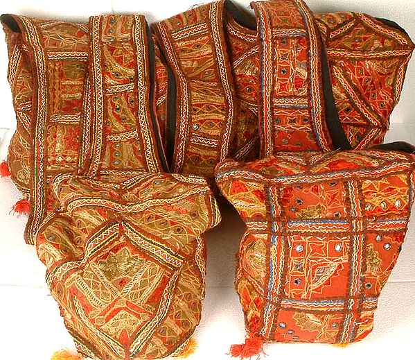 Lot of Five Gujarati Bags with Threadwork and Mirrors