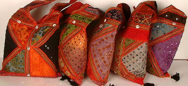 Lot of Five Gujarati Bags with Threadwork