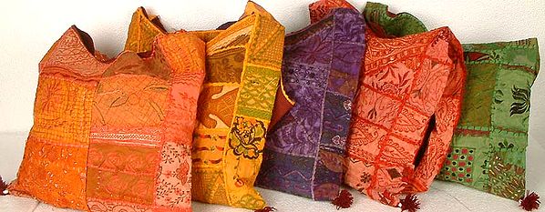 Lot of Five Gujrati Bags with Threadwork