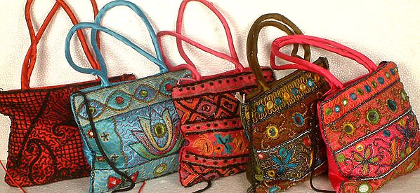 Lot of Five Handbags with Beads and Mirrors