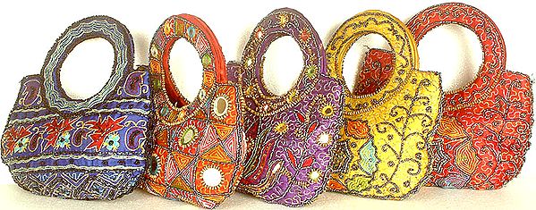 Lot of Five Handbags with Beads and Threadwork