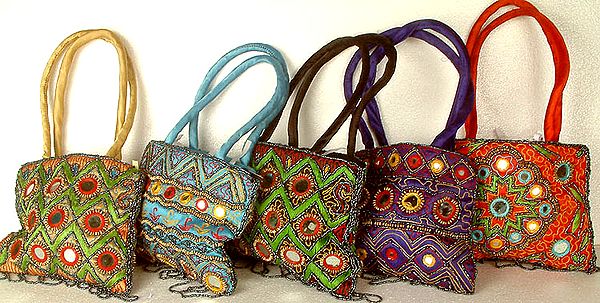 Lot of Five Handbags with Mirrors and Beads