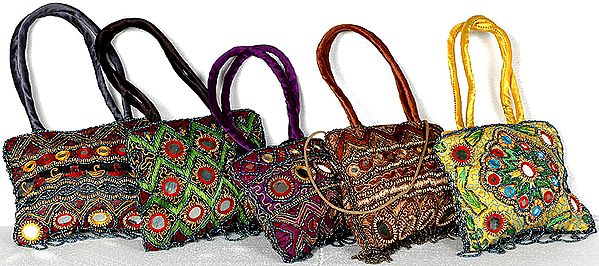 Lot of Five Handbags with Mirrors and Beads
