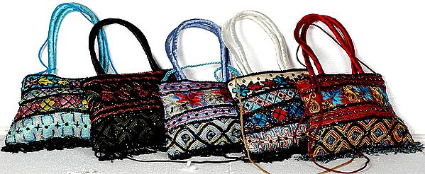 Lot of Five Handbags with Threadwork and Beads