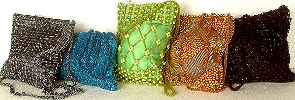 Lot of Five Heavily Beaded Shoulder Bags