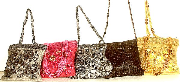 Lot of Five Heavily Beaded Shoulder Bags