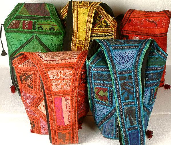 Lot of Five Jhola Bags with Threadwork