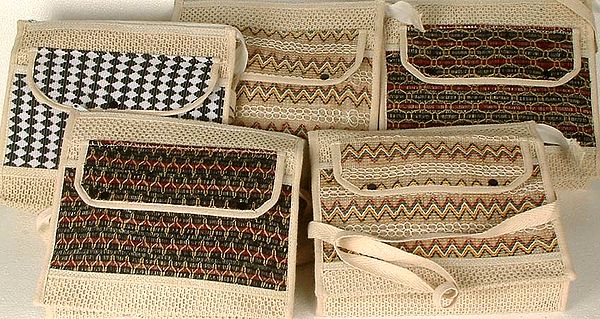 Lot of Five Jute Bags with Threadwork