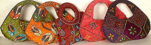 Lot of Five Luggage Handle Bags with Beads