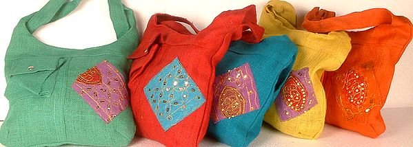 Lot of Five Shoulder Bags with Patchwork and Front Pocket