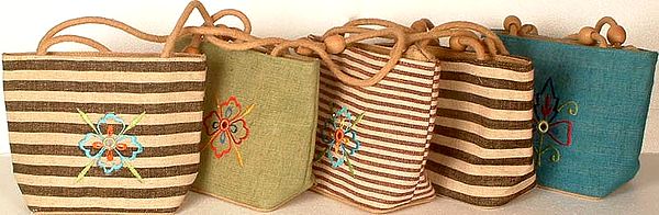Lot of Five Tote Bags with Thread Work