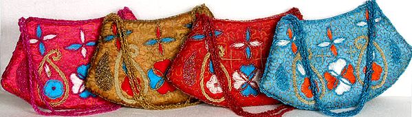 Lot of Four Boat Shaped Handbags with Floral Embroidery and Beadwork