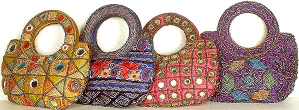 Lot of Four Handbags with Beads and Threadwork
