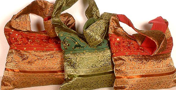 Lot of Three Bags with Zari Weave and Sequins
