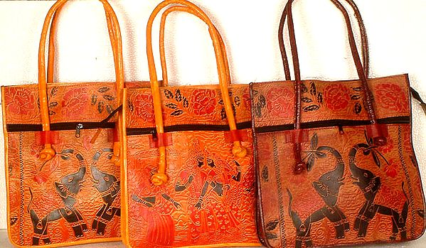 Lot of Three Double Handle Shantiniketan Bags from Bengal
