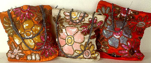 Lot of Three Floral Handbags with Sequins