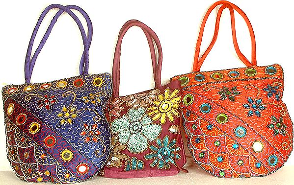 Lot of Three Floral Handbags with Sequins