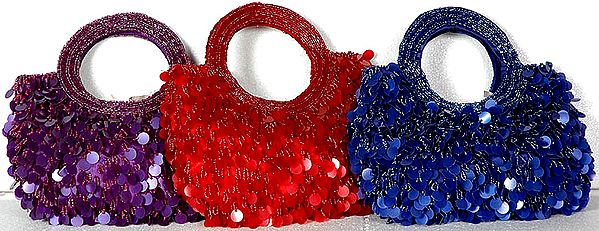 Lot of Three Handbags with Beads and Large Sequins