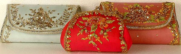 Lot of Three Handbags with Threadwork and Sequins
