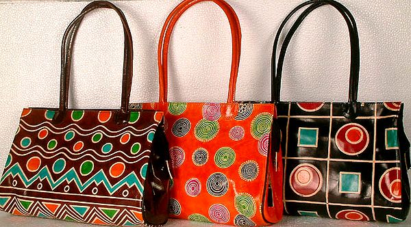 Lot of Three Shantiniketan Bags with Modern Print