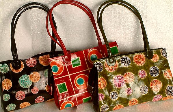 Lot of Three Shantiniketan Bags with Modern Print