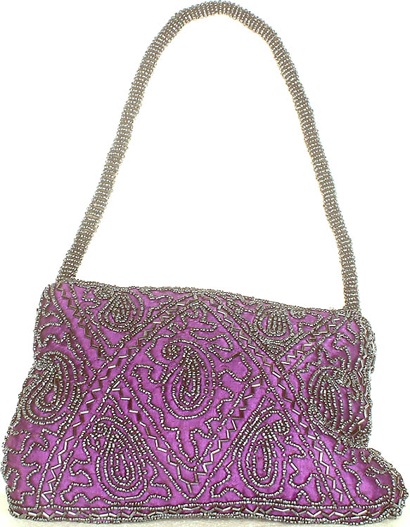 Purple Heavily Beaded Handbag