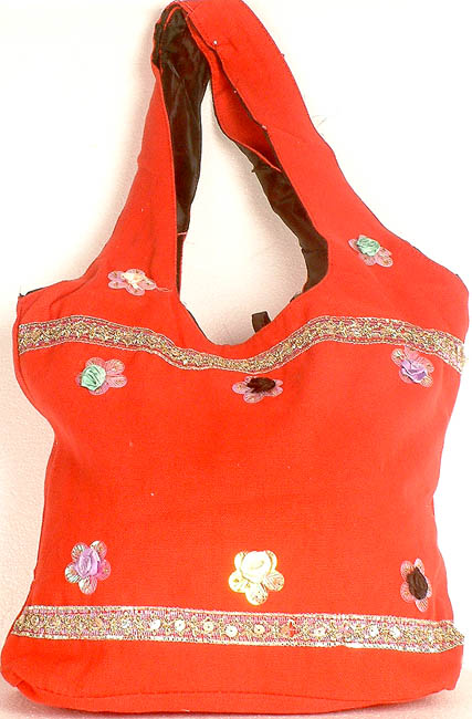 Red Cotton Floral Bag