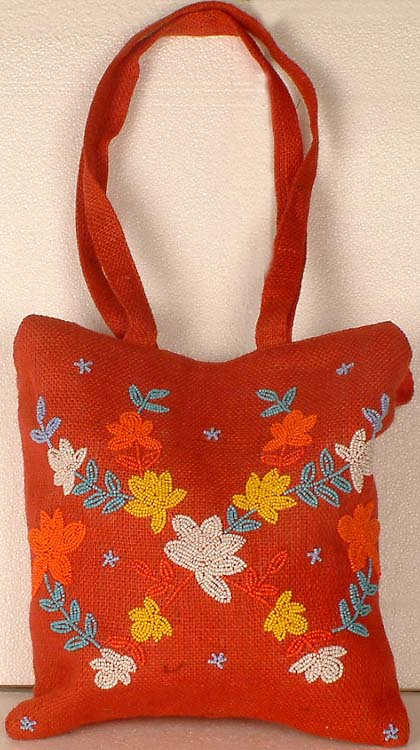 Red Shoulder Bag with Beadwork
