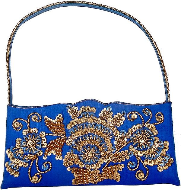 Royal Blue Handbag with Sequins & Bead Work