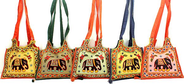 Lot of Five Elephant Flap Bags with Mirrors