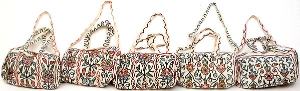 Lot of Five Duffle Bags with Crewel Embroidery from Kashmir