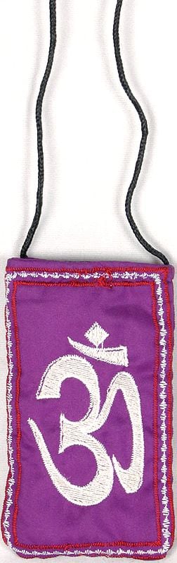 Purple Embroidered Om Mobile Bag