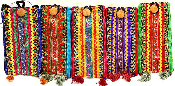 Lot of Five Rabari Mobile Bags from Kutch Made by Hand