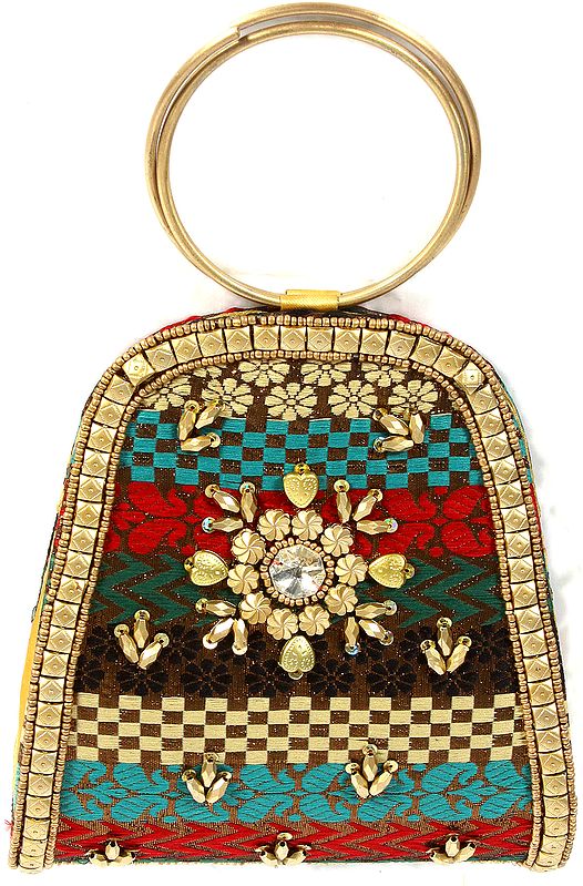 Brocaded Bracelet Bag with Beadwork by Hand