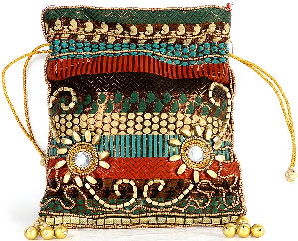 Brocaded Potli Bag with Beadwork by Hand