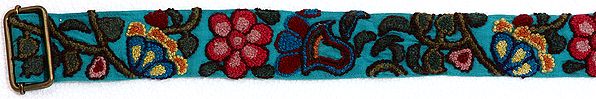 Turquoise-Green Floral Waistbelt with Aari Embroidery
