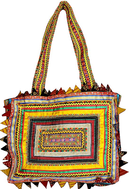 Golden Rabari Shoulder Bag from Kutch Made by Hand
