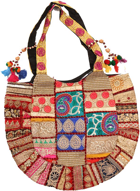 Multicolor Shopper Bag from Kutch with Embroidery and Sequins