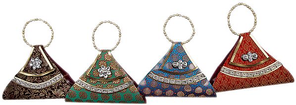 Lot of Four Triangular Bracelet Bags with Beadwork