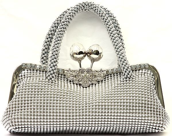 Silver Clutch Bag with Beadwork