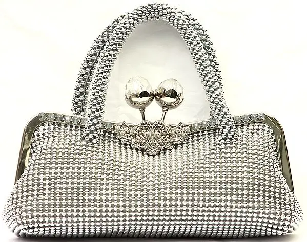Silver Clutch Bag with Beadwork