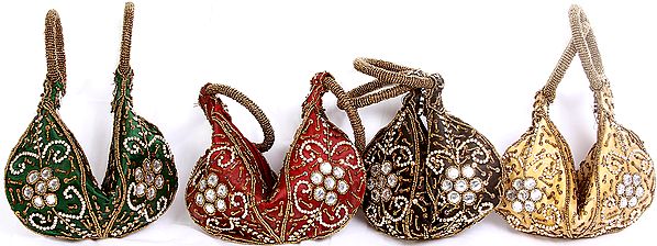 Lot of Four Bracelet Bags with Antique Embroidery by Hand