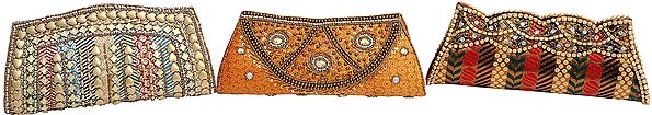 Lot of Three Clutch Bags with Brocade Weave and Beadwork