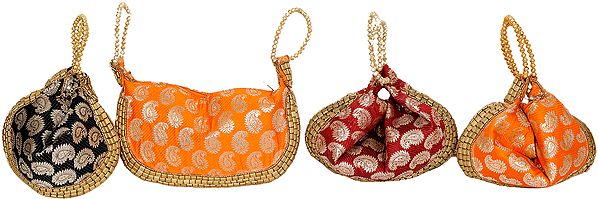 Lot of Four Bracelet Bags with Brocade Weave and Beadwork